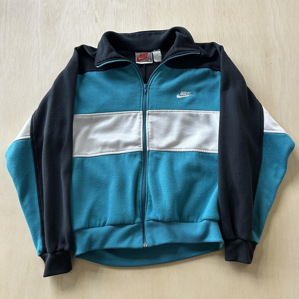 Vintage 90s Nike Track Jacket Mens Medium Multicolor Fleece Full Zip Colorblock